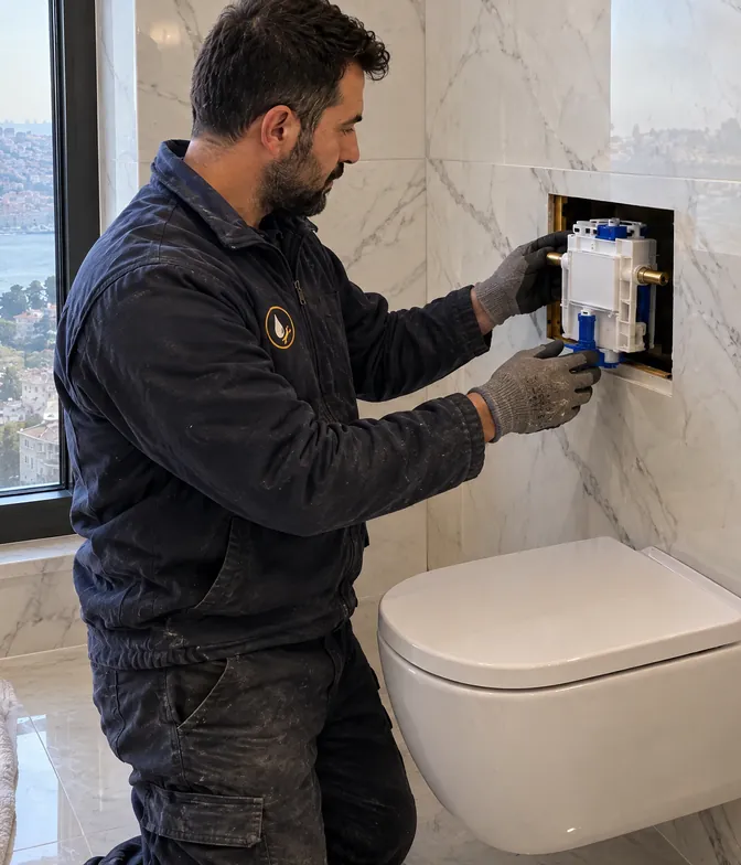 Servis açıklığından yeni iç takım yerine takılıyor
